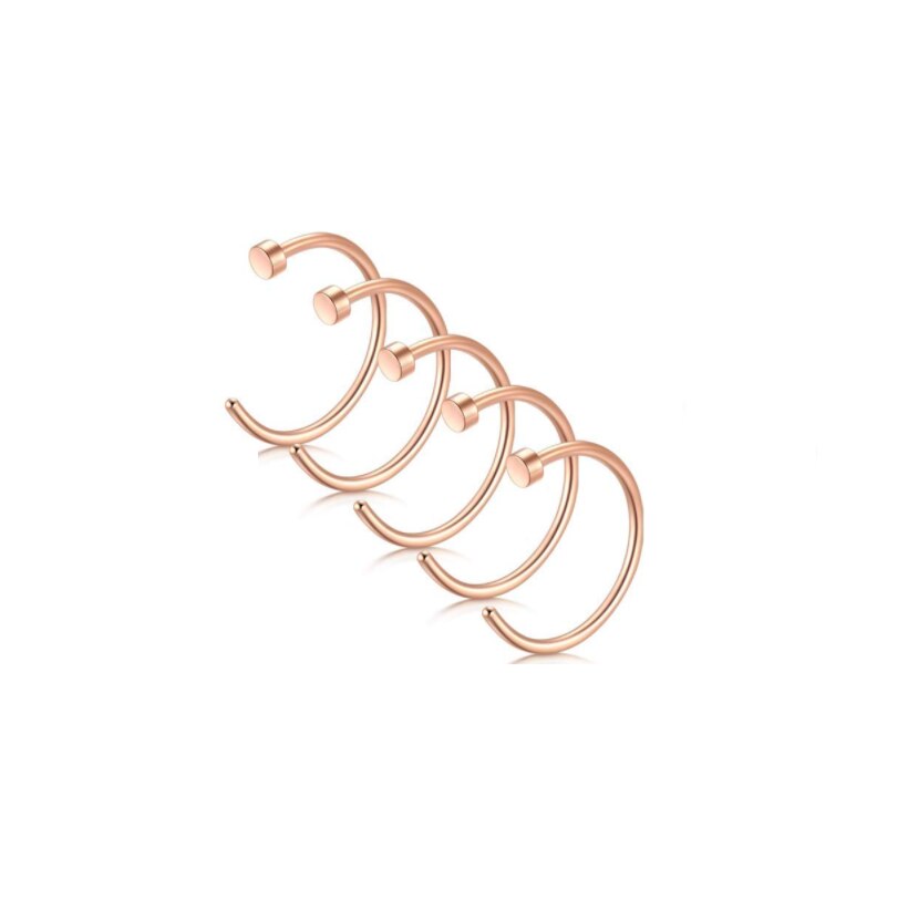 12 pièces/lot 8mm en acier inoxydable narine faux nez anneau cerceau argent or nez anneau pour femmes hommes corps Piercing bijoux: 5PCS