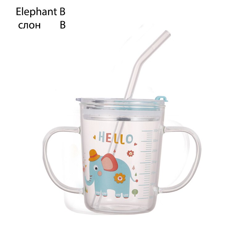 Kinderen Glas Water Cup Hittebestendig Afgestudeerd Leuke Melk Cup Melk Ontbijt Handvat Sap Cup: Elephant B