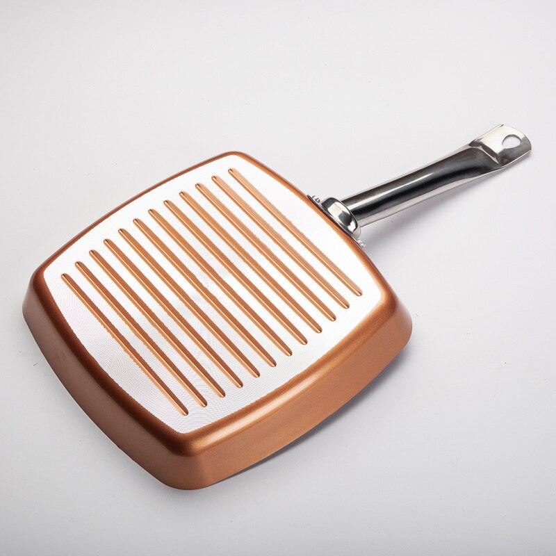 Non-Stick Square Steak Frying Pan Copper Color Aluminum Striped Frying Pan Single Bottom Aluminum Pan