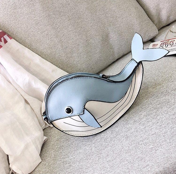 Söt whale pu läder kvinnlig klaff clutch axelväska crossbody mini messenger bag för kvinnor bolsa: Himmelsblå