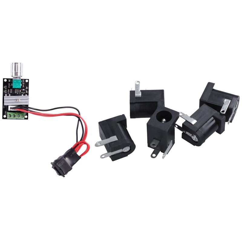 5 Stuks Dc Power Jack Socket Female Panel Mount Connector Met 6V 12V 24V 3A Pwm Controller vooruit Achteruit Controle