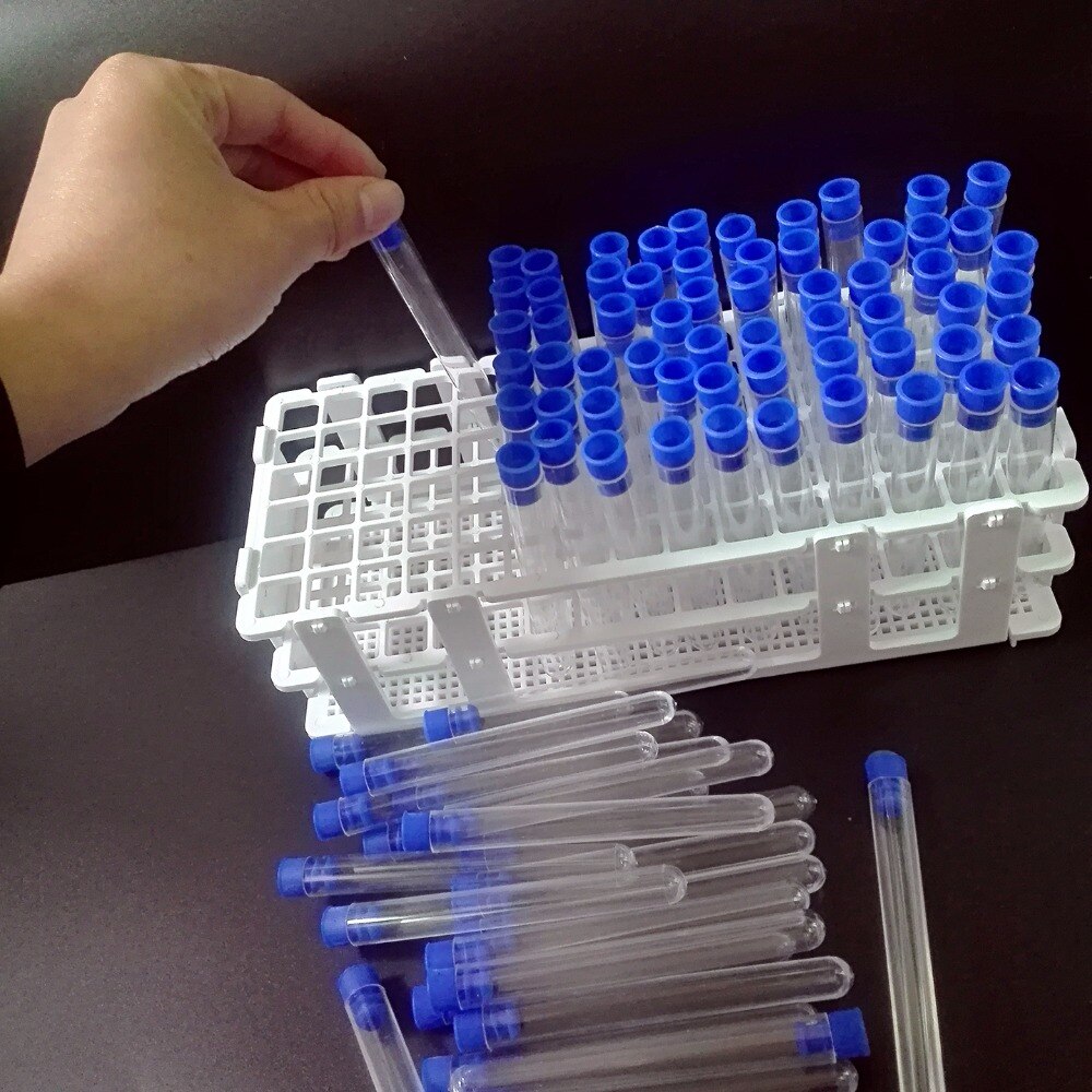Tubos de prueba de laboratorio de 100 piezas, 13x100mm(8ml), con 1 pieza de soporte de tubos, 90 orificios