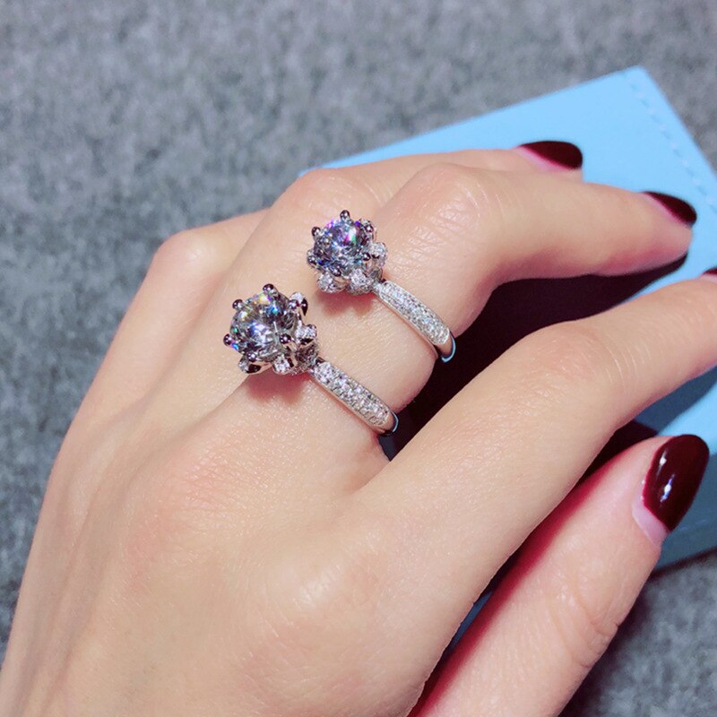 925 prata esterlina 2 quilates anel de diamante para mulher bizuteria casamento anillos pedra preciosa prata 925 jóias anel de diamante branco