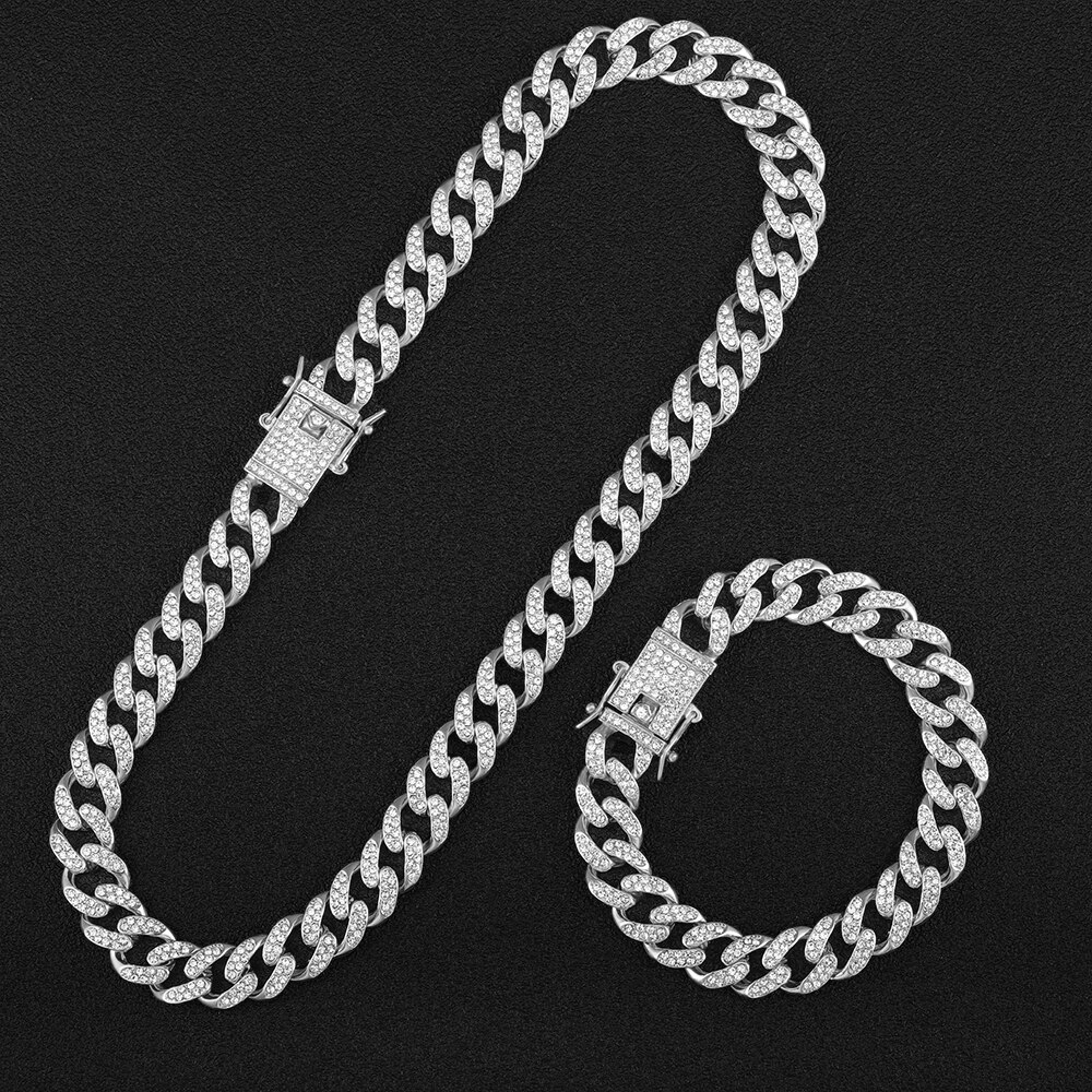 Men Hip hop Iced Out Bling Bling Chain Men 13mm width Miami Cuban Chain HipHop Necklaces Charm Jewelry