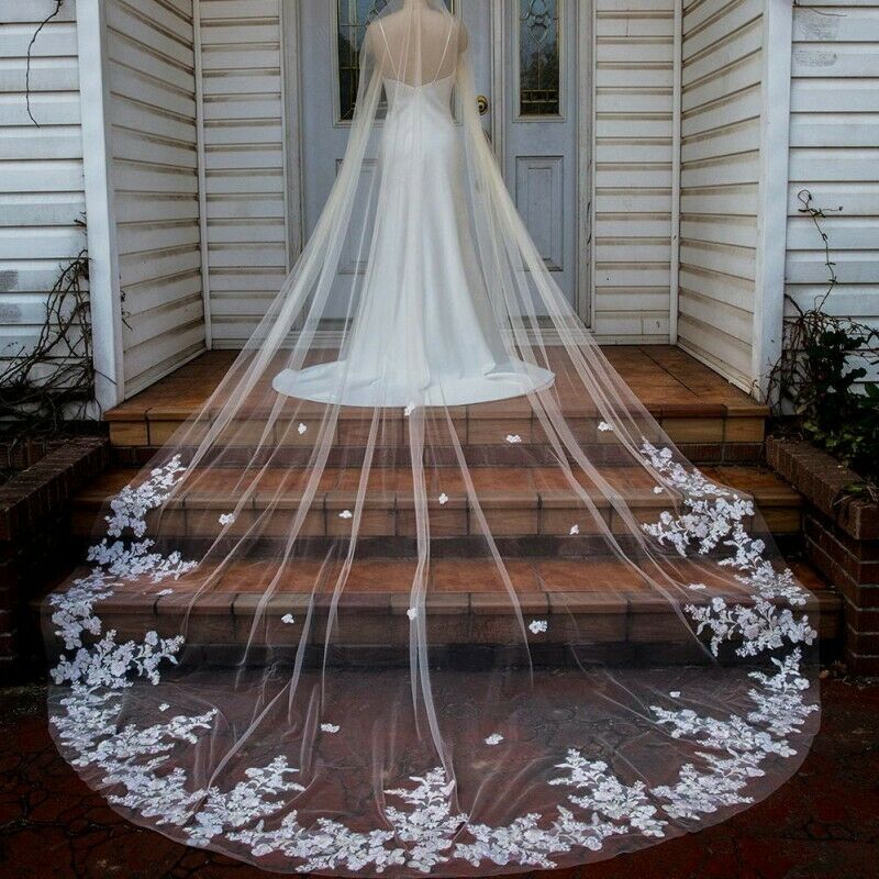 Blanco/Marfil velo De boda De 3m De largo, velo Mantilla De encaje velos nupciales para Catedral boda accesorios Veu De novia