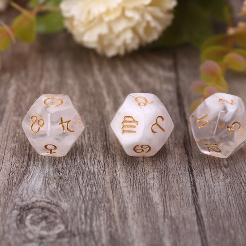 3pcs/set 12-Sided Two-color Bleached Astrological Dices Table Board Role Playing XXUF