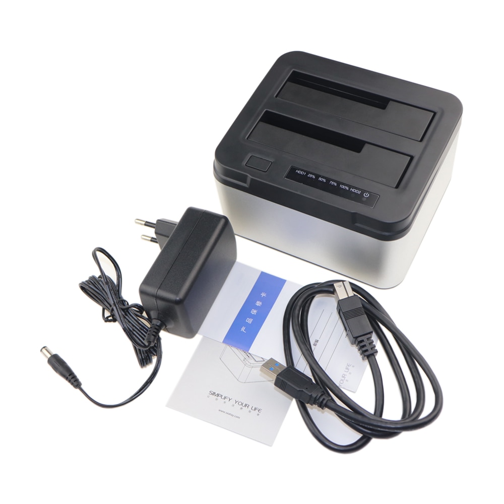 HSEN Dual Bay USB 3.0 SATA Zewnętrzna Stacja Dokująca Dysku Twardego - Funkcja Klonowania Offline - Aluminium