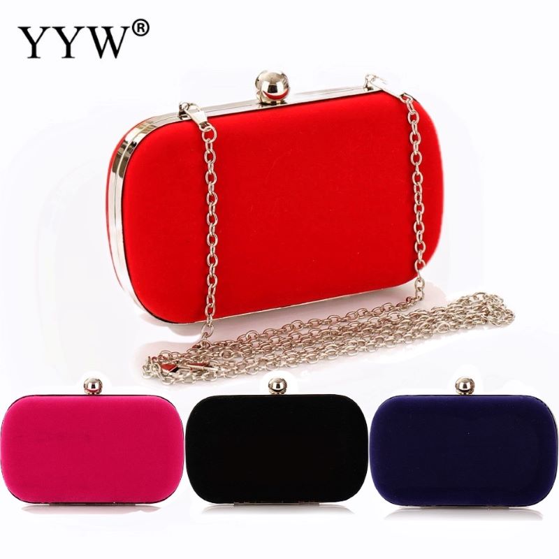 Red Women Clutch Evening Bag Purse With Detachable Chain Handbag Wedding Cocktail Party Velvet Clutches Prom Wedding Shoulder
