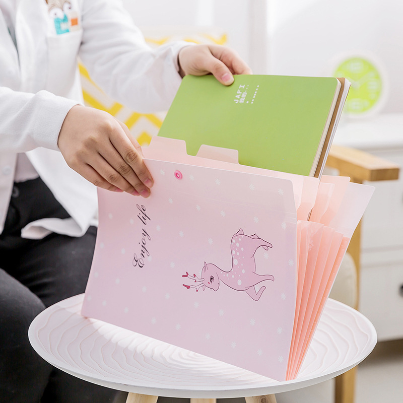 Cute Cartoon A4 File Folders 5 Pockets Office Expanding File Folders Document Organizer Button Closure Office School Supplies