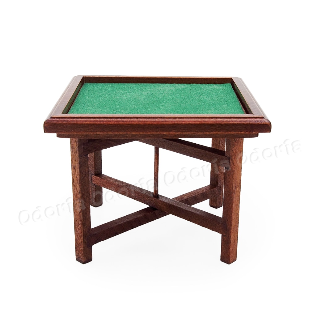 Odoria 1:12 Miniatuur Chinese Mahjong En Houten Tafel Set Poppenhuis Decoratie Accessoires