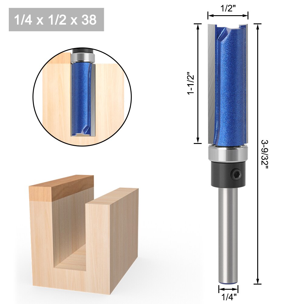 1 stk 1/4 i 6mm skaft fres fres trimming trebearbeiding fres doble blader: 6.35 x 12.7 x 38