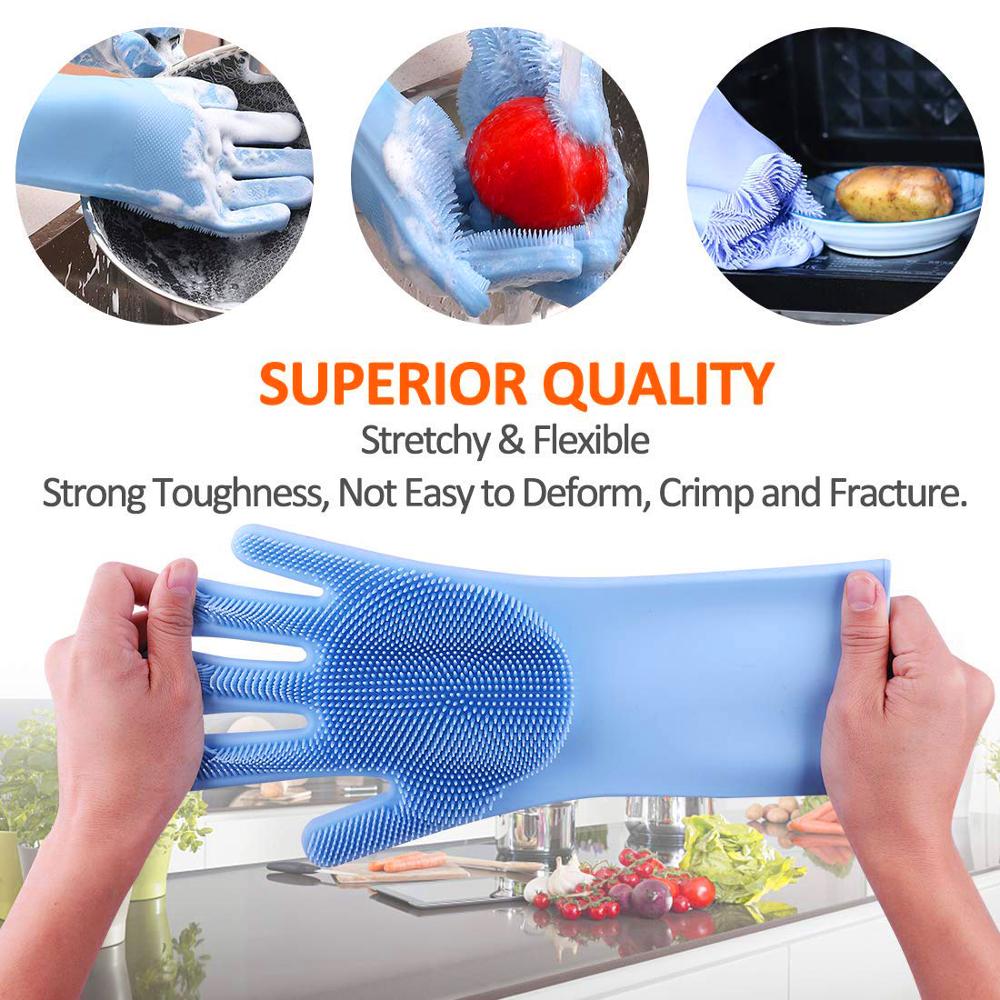 Guantes de lavado de platos, estropajo de cocina de silicona, guantes de limpieza para platos, suministros de Herramientas de limpieza del hogar,