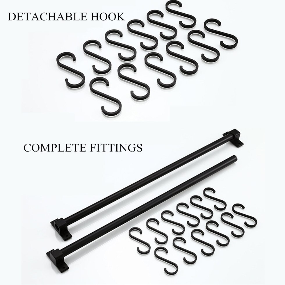 Matt black kitchen hook rack storage cabinet kitchen rack American space aluminum bathroom storage device kitchen utensils tool