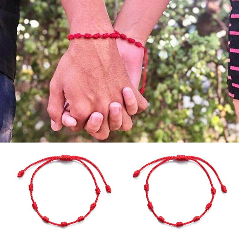 2Stck 7 Knoten rot Schnur Paare Armbinde für Schutz Bösen blick Gute Glück Amulett für Erfolg und Wohlstand Freundschaft Armbinde