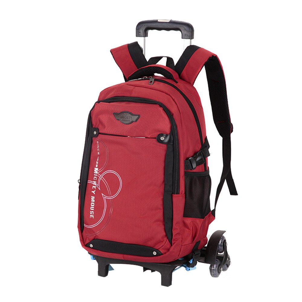 Children School Bags with 3 Wheels Removable Kids Child Trolley School Bag Boys Girls Rolling Backpack Wheeled Bookbag: red 6 wheels