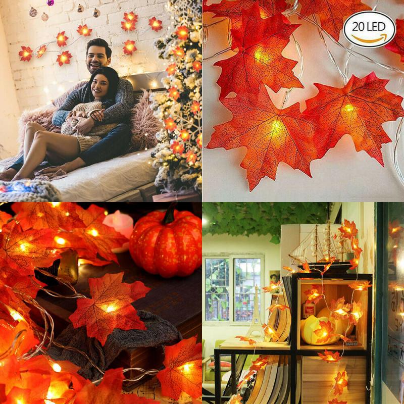 Fairy String Lights 10/20/40 LED Fall Maple Leaves Fairy String Light Autumn Leaf Lamp Garland Home Party Halloween Decoration