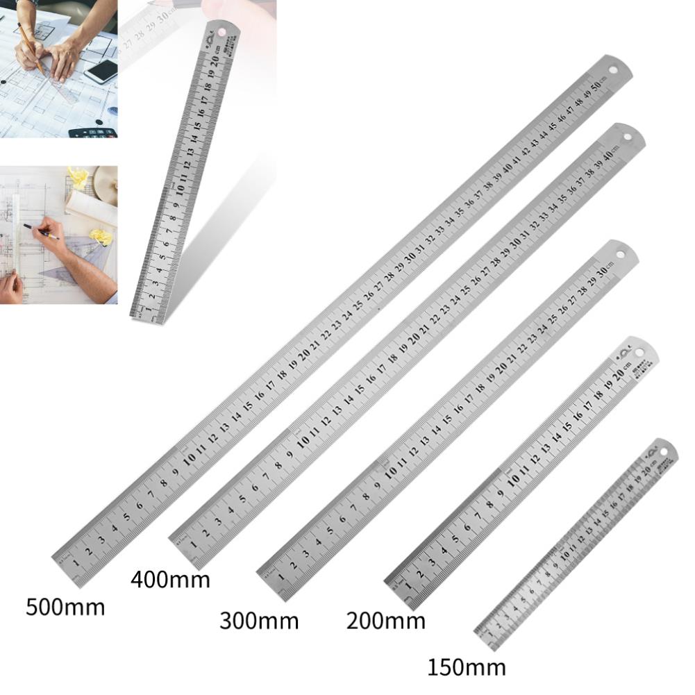 Metal Stainless Steel Ruler Double Side Centimeter Inches Scale Metric Ruler Drawing Architecture School Office Supplies 15-50cm