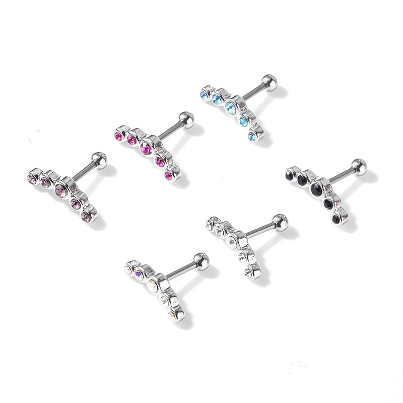 1 PC Cartilage Helix Stud Earrings Ear Nail Stainless Steel Bar Piercing Crystal Body Jewelry Accessories for Women