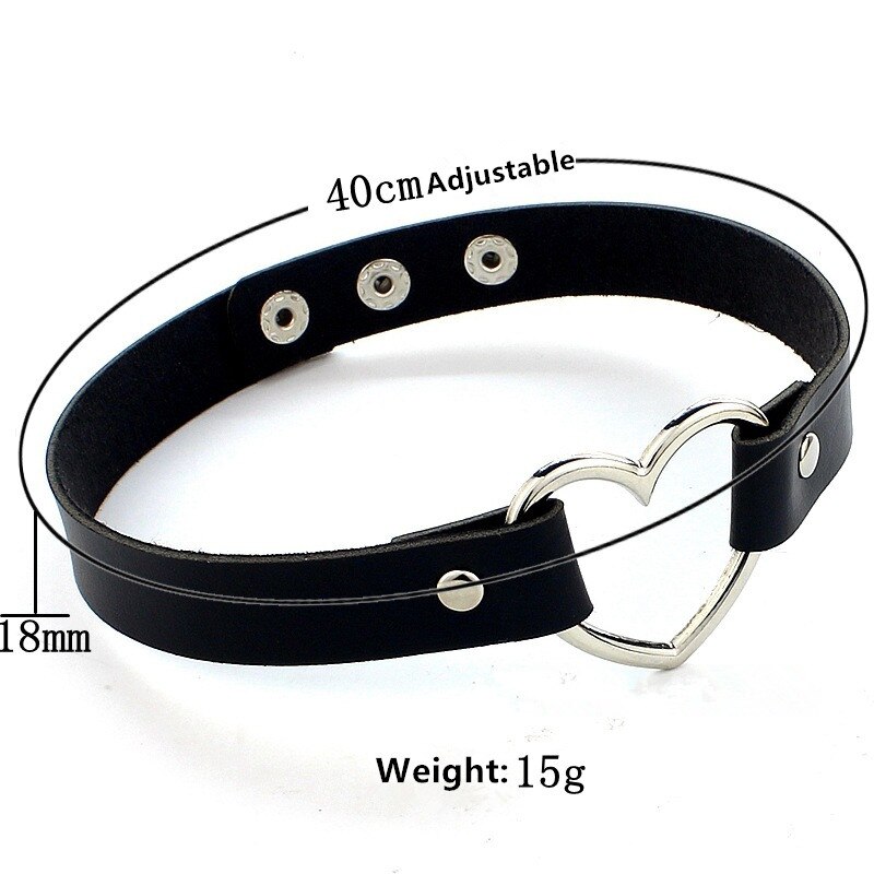 PU Leather Punk Heart Studded Choker Necklace Rivet Buckle Collar Necklace for Women Jewelry