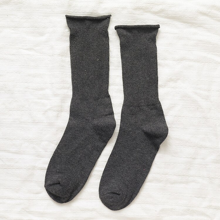 CHAOZHU Solid Colors Women Lady Daily Loose Socks Socky-Wockies Japanese Girls Long Crew Rib Cotton Causal Sock: Dark Grey