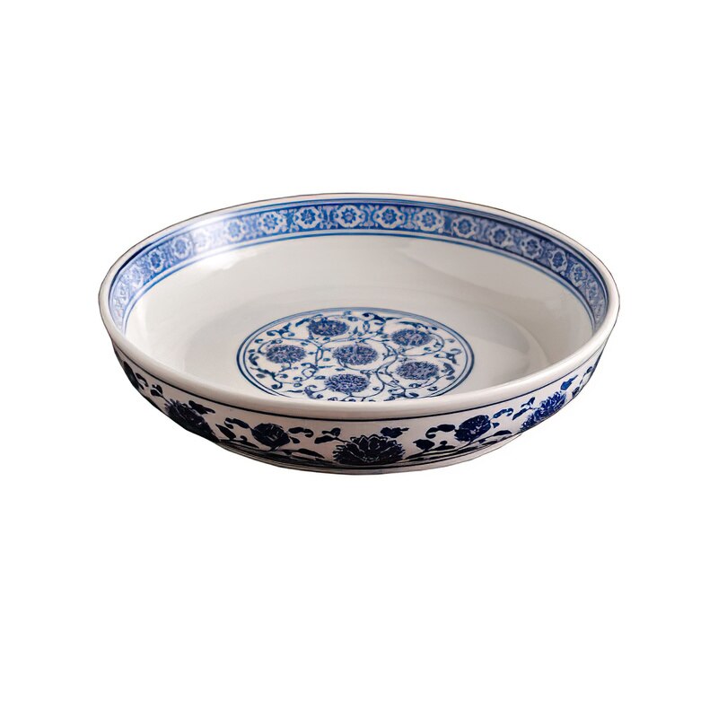 Chinese Flower Blue and White Porcelain Ceramic Plate Restaurant Household Multi-size Antique Salad Plate Deep Dish