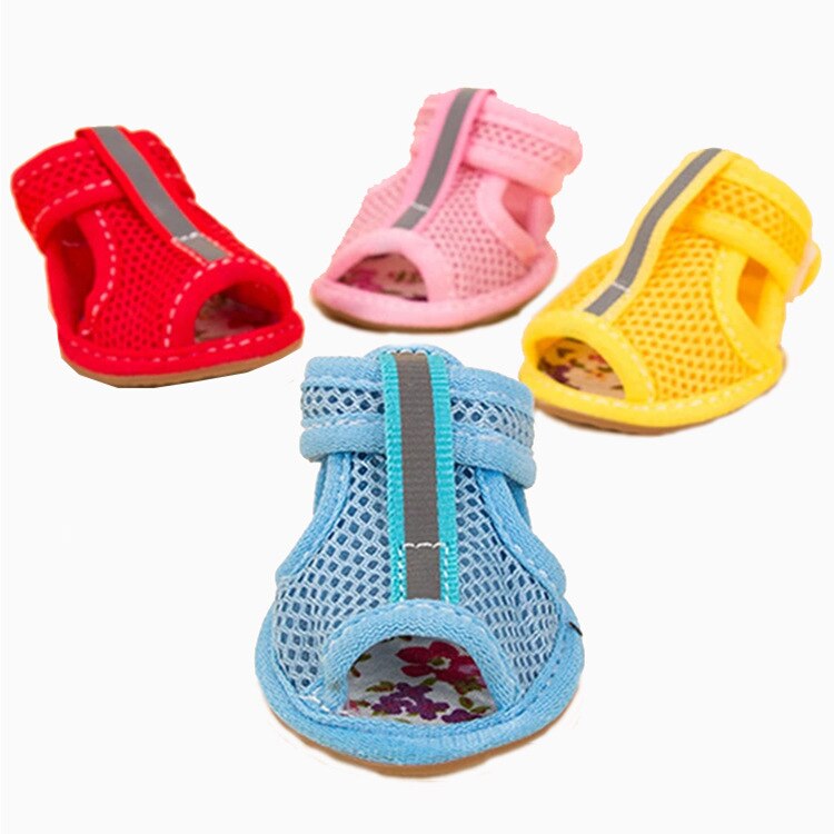 Chaussures d'été antidérapantes roses pour chiens, sandales respirantes pour petits chiens, chaussettes pour animaux de compagnie, bottes pour chiots et chats, 4 pièces/ensemble
