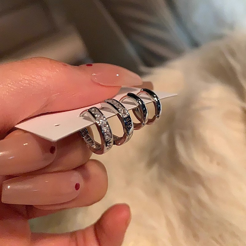 4Pcs/set Stainless Steel Aesthetic Zircon Crystal Hoop Earrings for Women Egirl Y2K Cool Daily Wear Jewelry Accessories: Light Yellow Gold Color