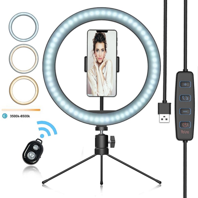 LED Ring Light with Tripod Dimmable Desktop 3 Modes Fill Light Phone Holder for Live Makeup Selfie Photography