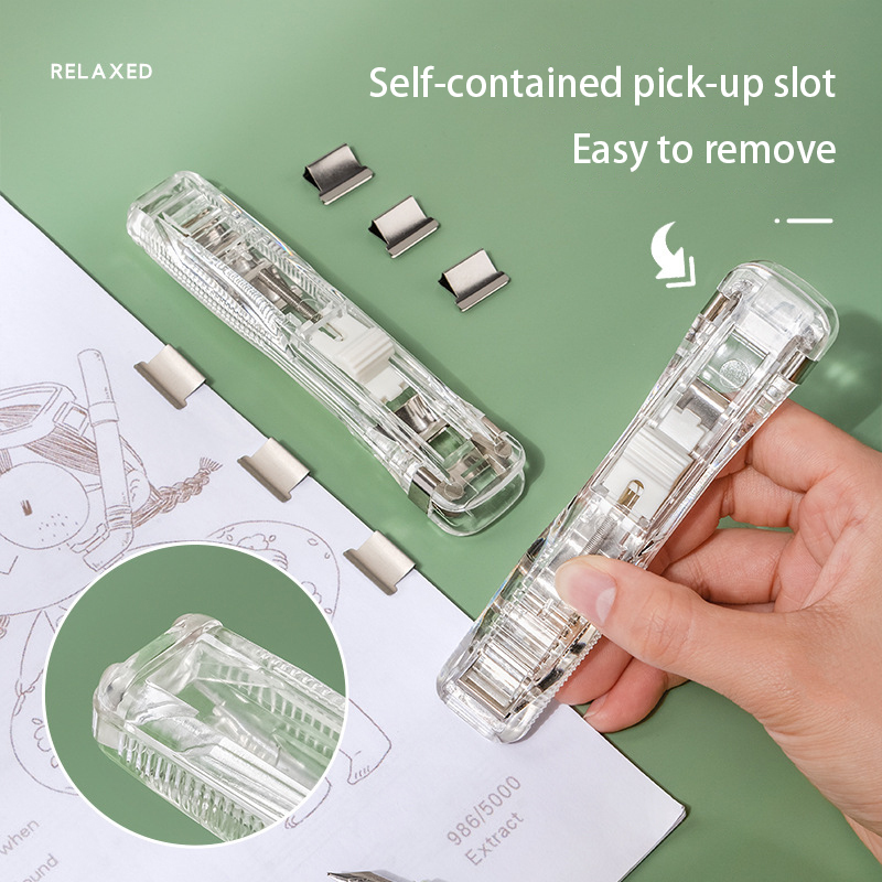 Push Clip Stapler Staple Remover Binder Push Clamp File Folder Dispenser Paper Clips Office Supplies Set Seamless Stapler