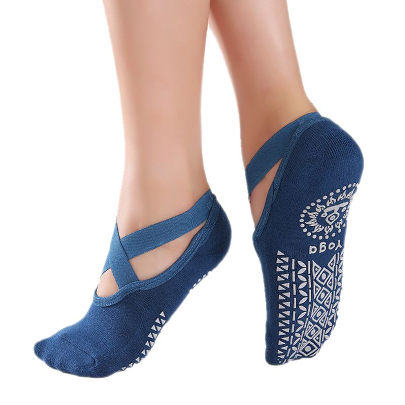 Women Yoga Socks Non-Slip Grips &amp; Straps Fitness Sport Ballet Pilates Socks: Blue