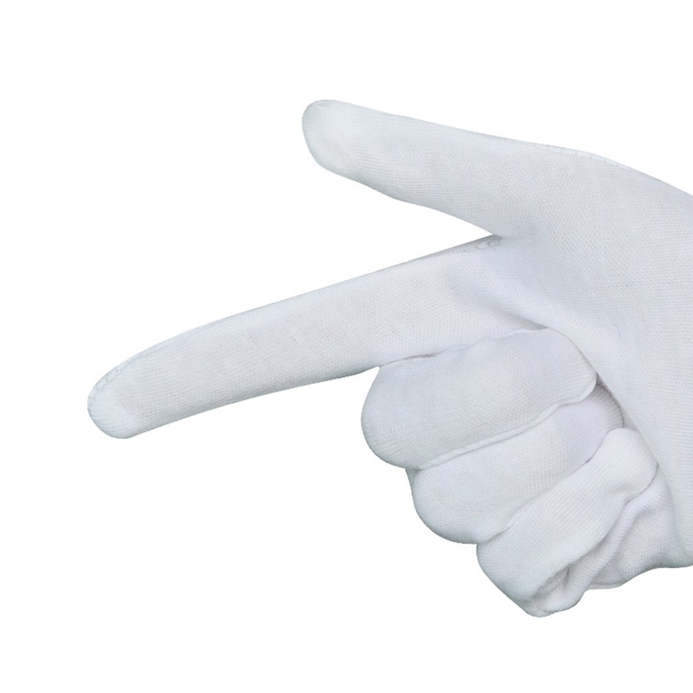 Guantes de protección para el trabajo, manoplas blancas de algodón, para joyería, reconocimiento, limpieza del hogar, jardinería, suministros de etiqueta, 12 pares