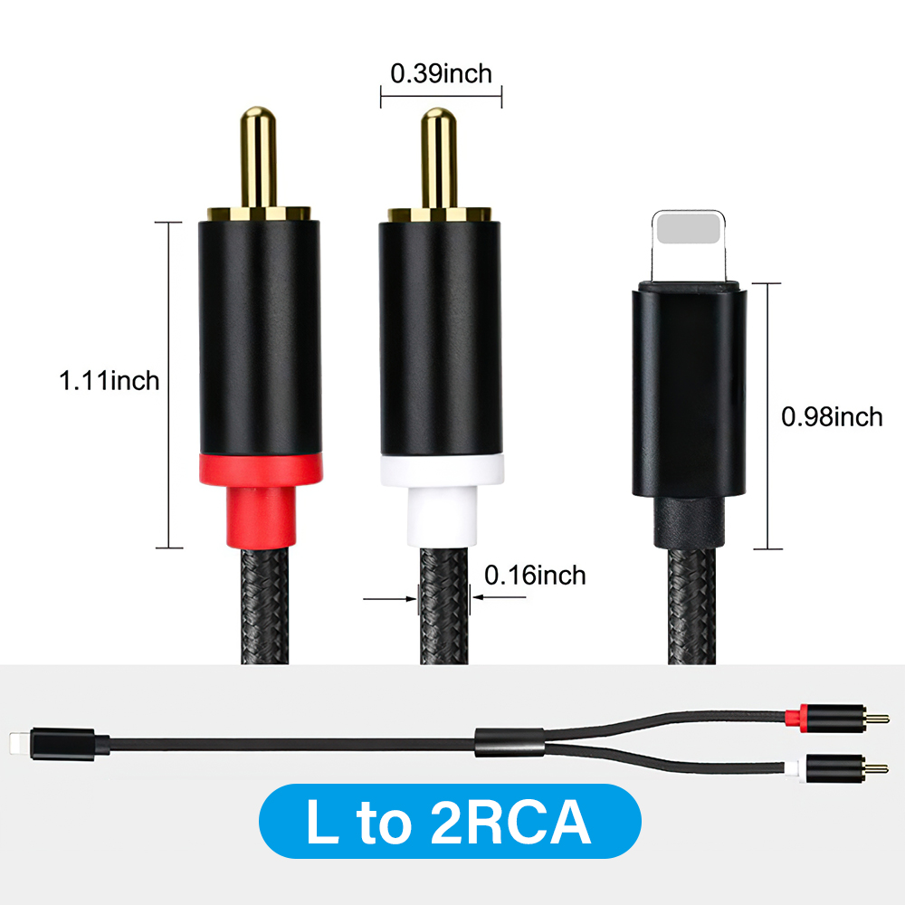 Usb l to 2 rca y splitter til iphone 6 7 8 plus x xr  xs 11 12 13 14 pro max se lydstik tv bil lang ledning 1/2/3/5/8 meter