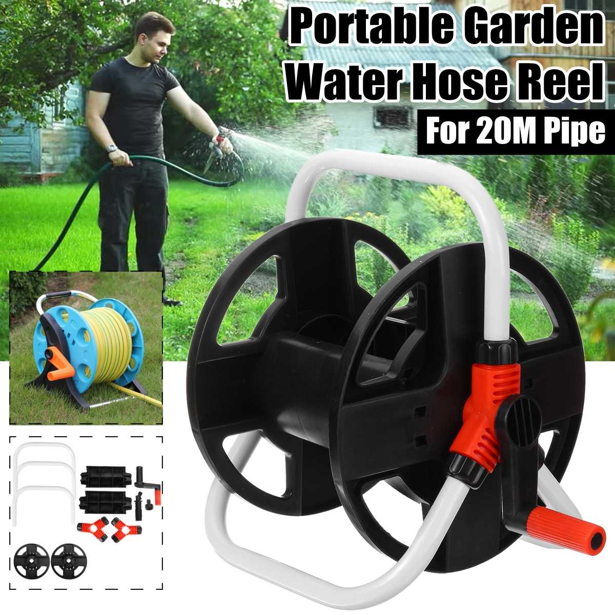 Garden Hose Reel Cart Four Wheels Portable Water Hose Rack Watering Trolley Car Washing Pipe Storage Holder Irrigation Supplies
