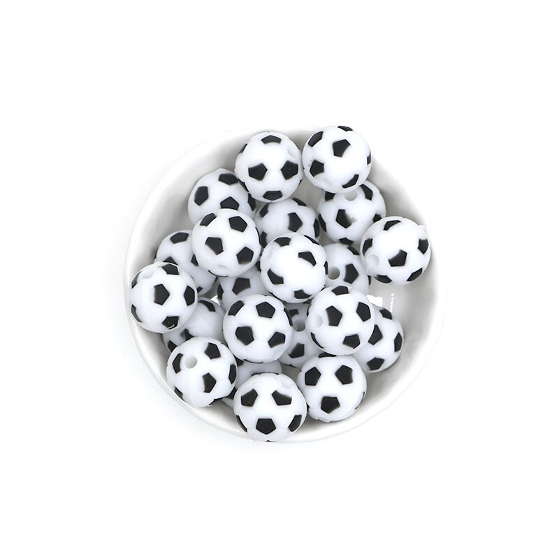 kovict 5pcs Silicone Beads 15mm Baby Teether Football Food Grade Silicone Soccer Round Bead BPA Free Bracelet: NO.05 Black