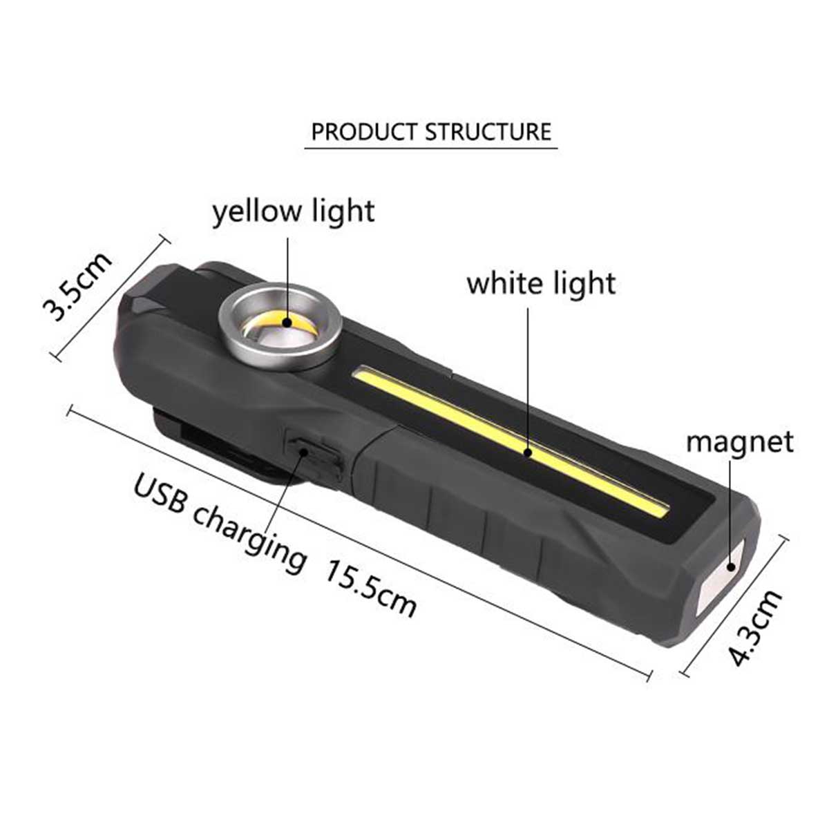 Flashlight Stick Rechargeable LED COB Work Strong Lamp Portable Magnetic Folding USB Charging Handheld Flashlight