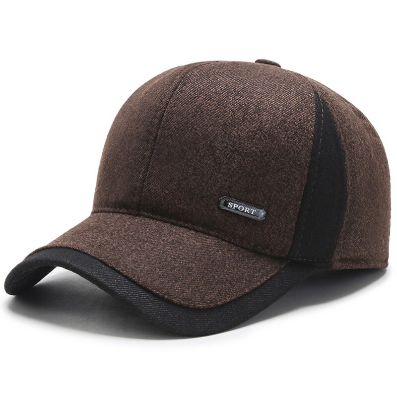 1pc Warm Mens Winter Wool Baseball Cap Ear Flaps Brand Snapback Hats Thicken Warm Fitted Cap Gorra Hombre Trucker Cap: coffee