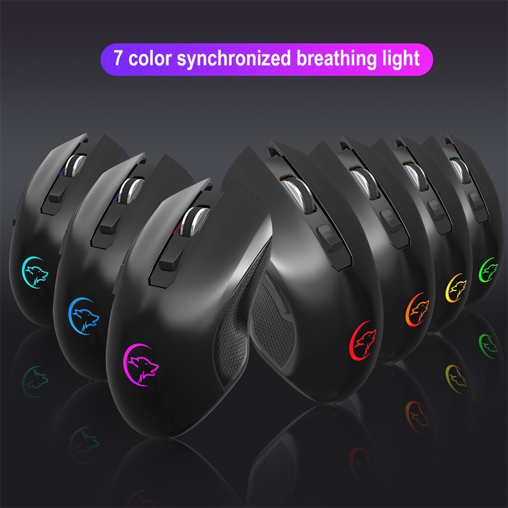 2.4G USB Wireless Mouse 2400DPI Adjustable Rechargeable Colorful Lighting Game Low noise Ergonomic Computer Silent For PC
