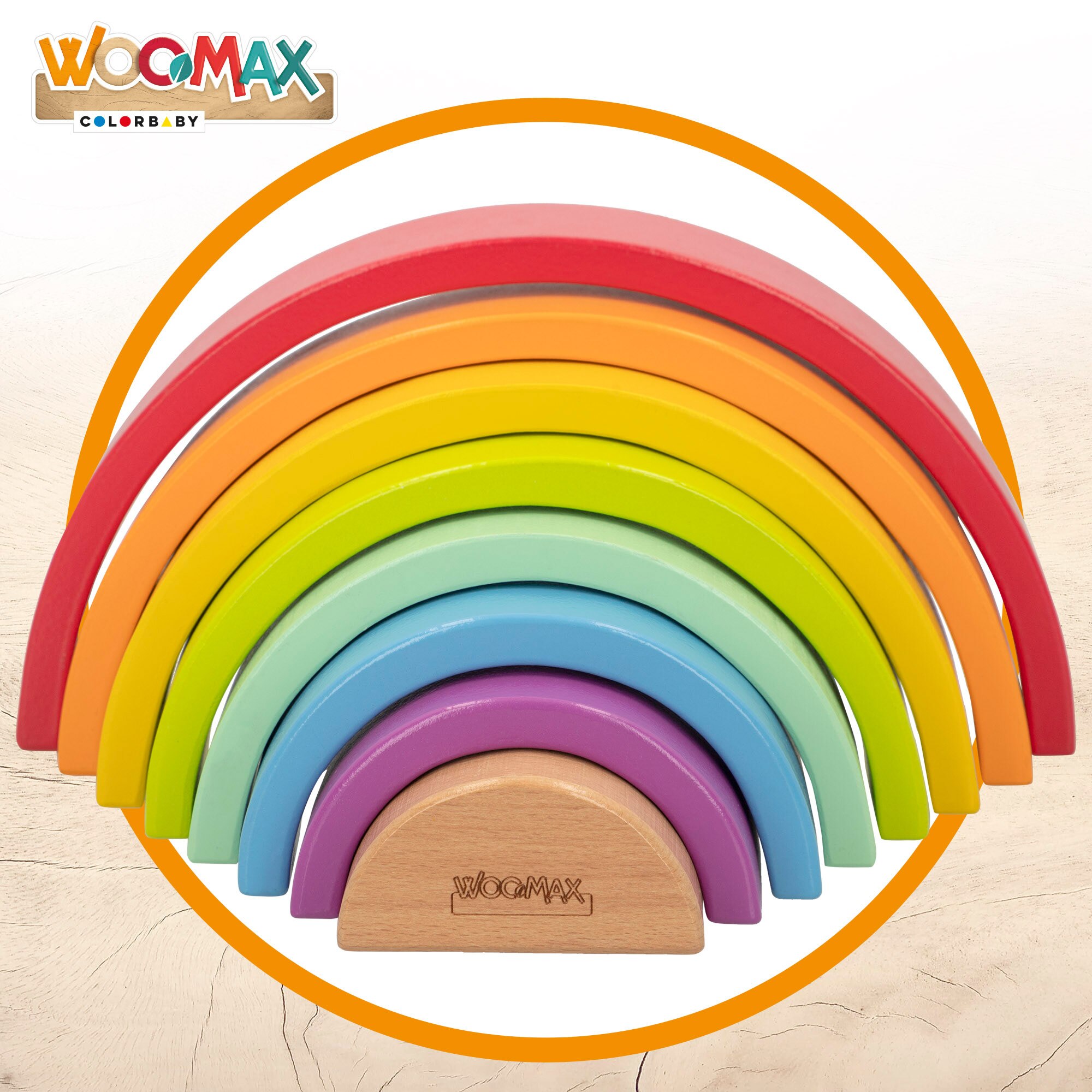 WOOMAX Studio Circus, Arcoíris de madera, juegos educativos para niños y niñas, juguete didactico, formas y colores
