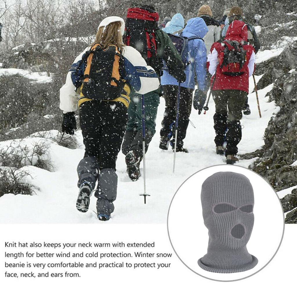 Unisex 3- hul balaclava varm strik strikket fuld ansigt skimaske beanie hat vintermaske ansigtsdæksel beanie til kvinder mænd