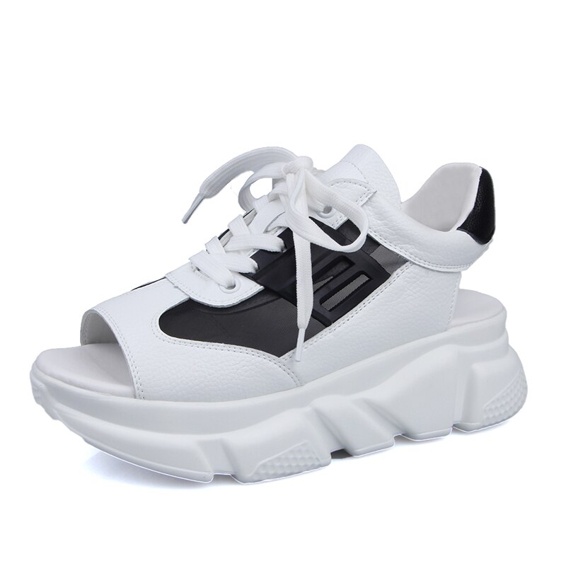 Dames sandalen plateau wedges damesschoenen dikke hak veter sandalen vismond sandalen zomer stijl slippers: Zwart -b02 / 36