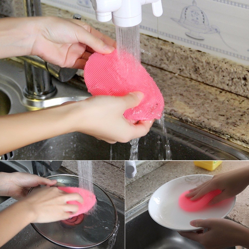 1 unidad de estropajo de silicona multifunción de , lavaplatos de silicona suave, almohadilla de lavado de arco de cocina, cepillo, Herramientas de limpieza