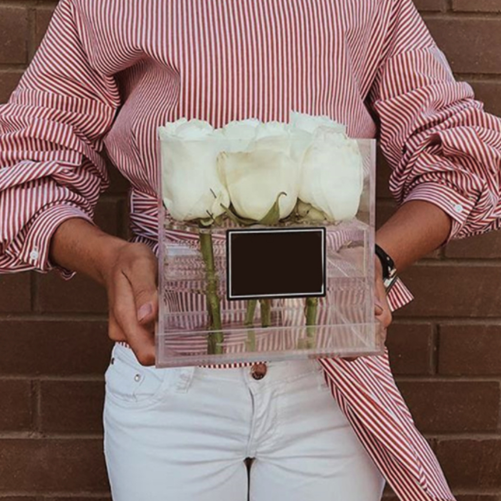 Boîte acrylique transparente de rangement en Rose, boîtier acrylique de rangement pour cosmétiques avec couvercle organiseur à maquillage pour la saint-valentin