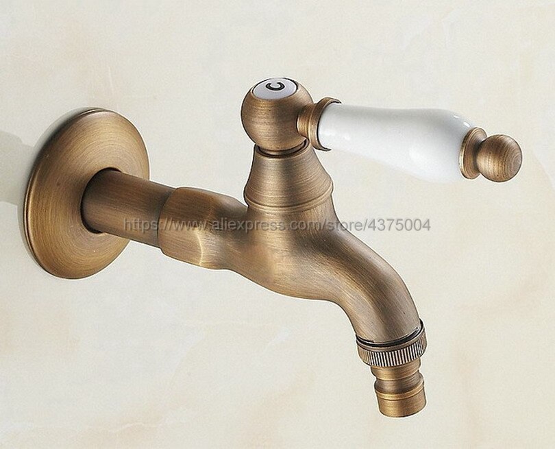 Antique Brass Ceramic Handle Washing Machine Faucet Laundry Sink Cold Water Taps Nav105