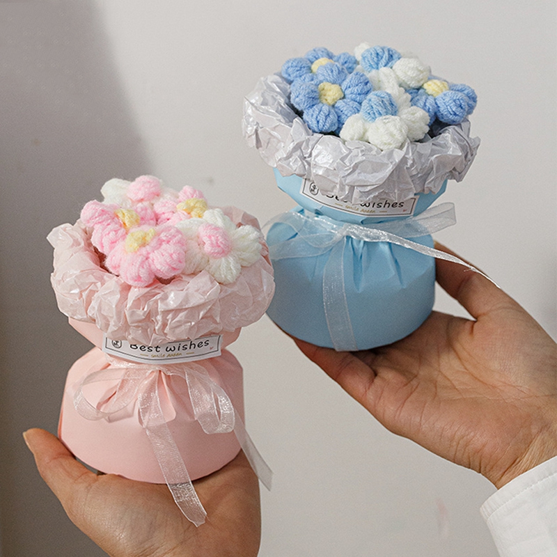 Ramo de margaritas de flores tejidas de ganchillo, del Día de la madre, flores artificiales, decoración del banquete de boda, decoración de ramo tejido DIY