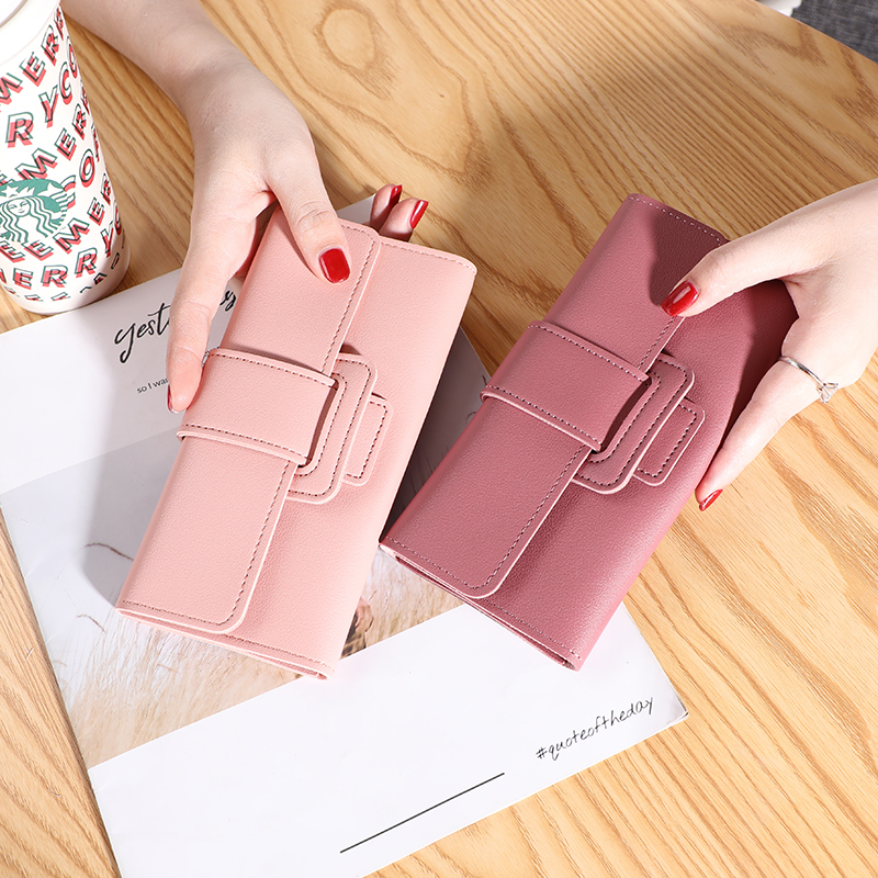 Women's Wallet Long Card Holder Tri-fold Flip Cover Korean Style Student Change Bit Multifunctional Wallet