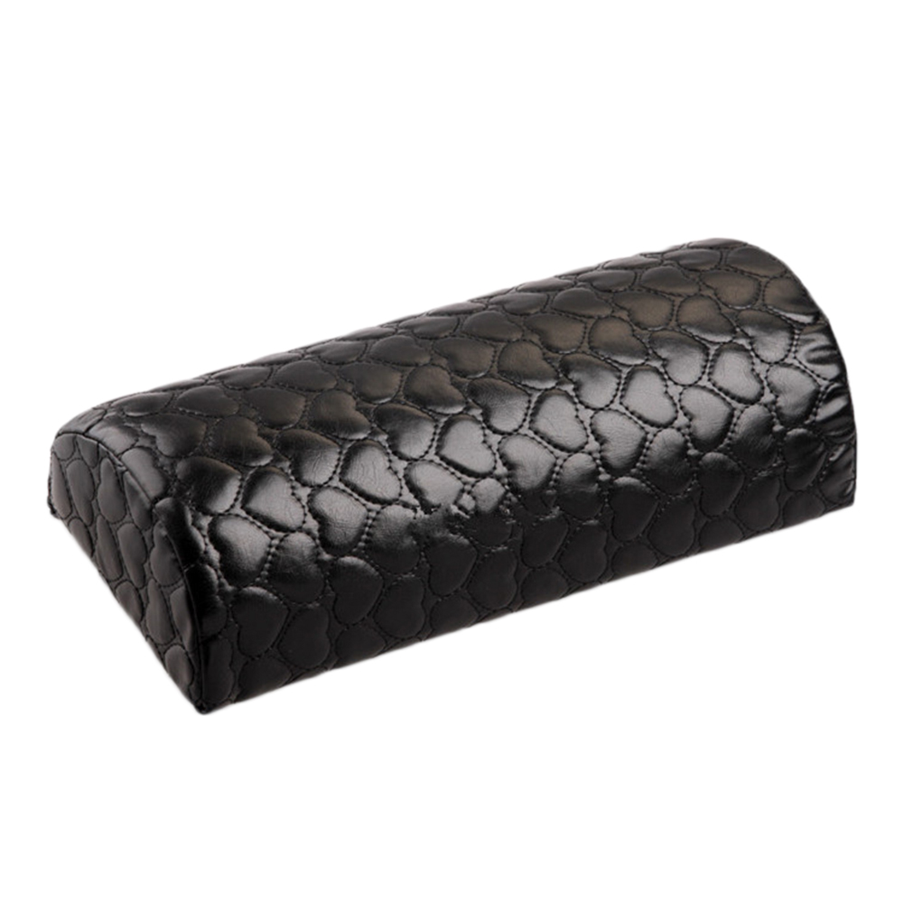 Cojín de piel sintética para manicura, cojín de descanso para manos y brazos, suave, corazón de amor: Negro
