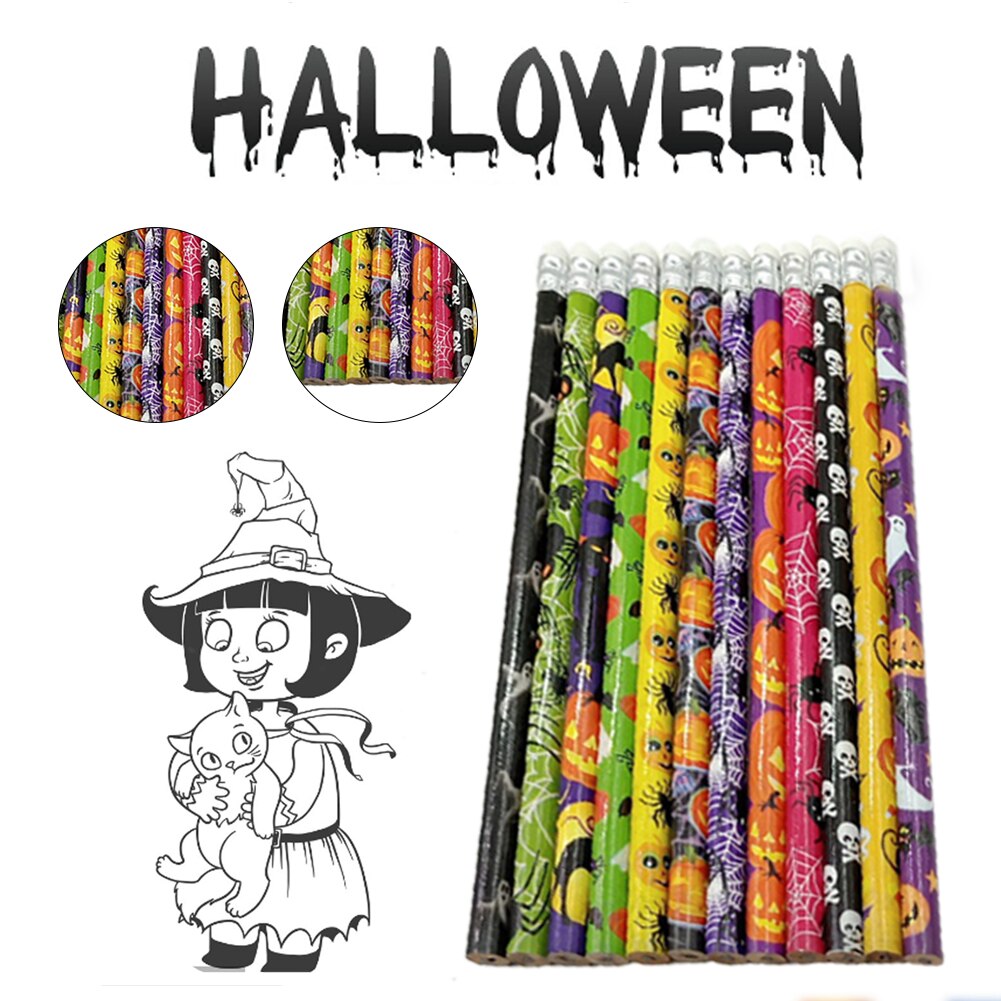 Crayons en bois thème Halloween, crayons en Graphite HB pour l'école et le bureau, papeterie mignonne