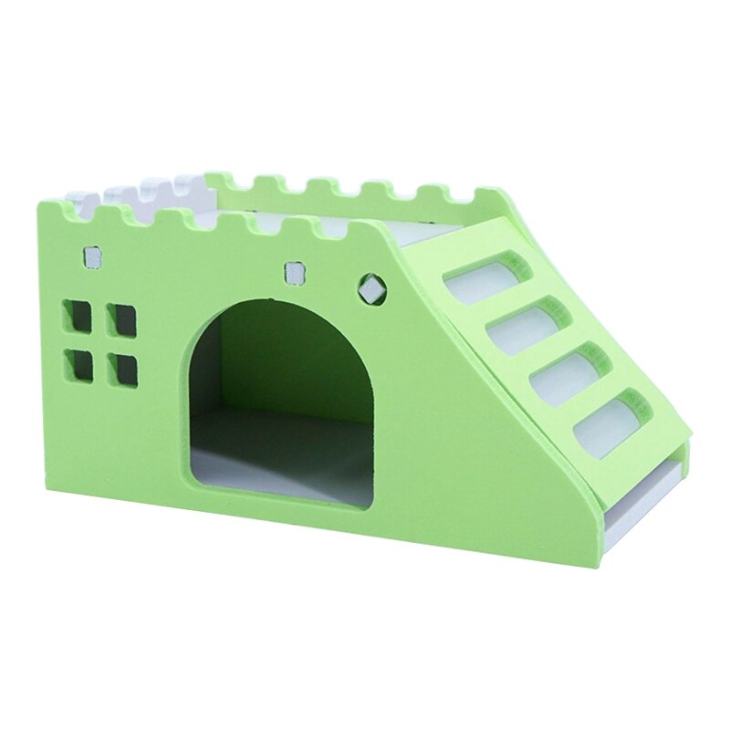 Hamster Climbing House Cute City Wall Shape Small Pet Wooden Hideout Rotatable Ladder Door Cage Decor for Small Hamsters