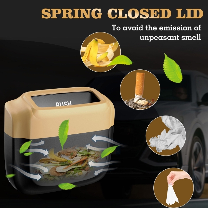 Cubo basura para coche, bote basura colgante con tapa, caja almacenamiento para basura vehículo