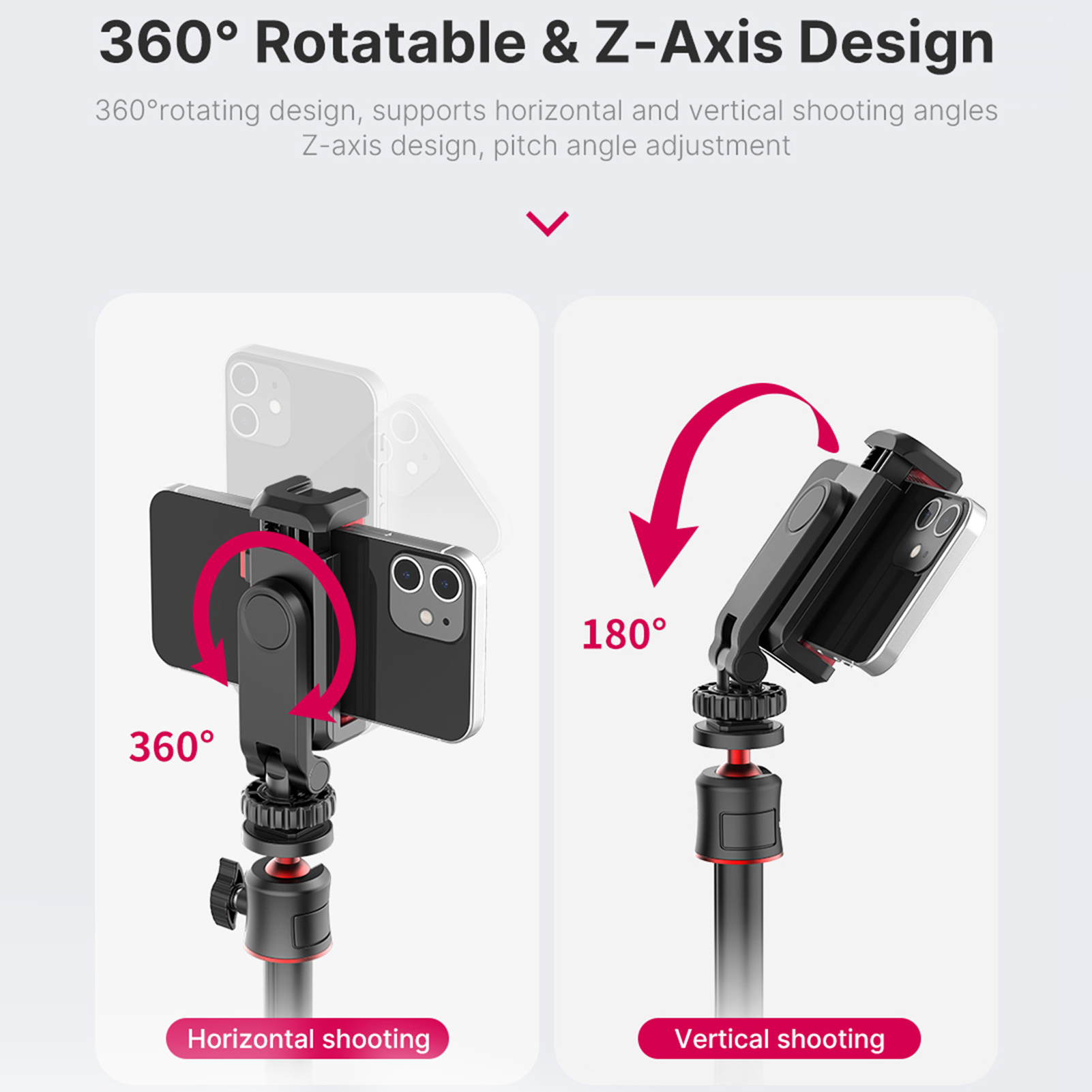 Suporte multifuncional para telefone com braçadeira para tripé de telefone 360 ° Rotativo com suportes duplos para sapata fria para smartphone Vlog Selfie Live